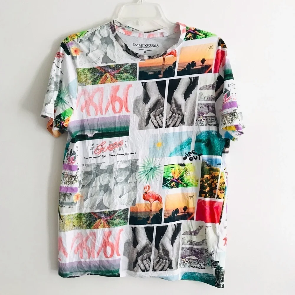 Guess | Short Sleeves Postcard Tee Mens Size M Organic Cotton Crewneck Pullover - Picture 6 of 14